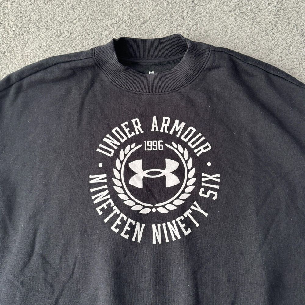 NEW Under Armour Sweater Mens‎ Medium Black Graphic Sweatshirt Loose 1996 Lined